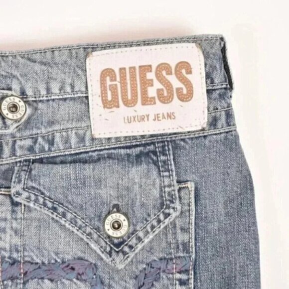 Vintage Guess Denim Jean Mini Skirt Cargo Flap Pockets Size 30 - Picture 8 of 10
